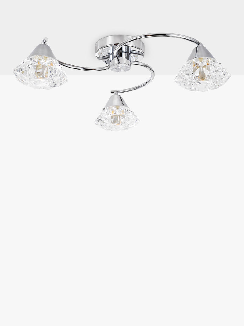 Där Dilys semi flush ceiling light polished chrome crystal shades, UK version