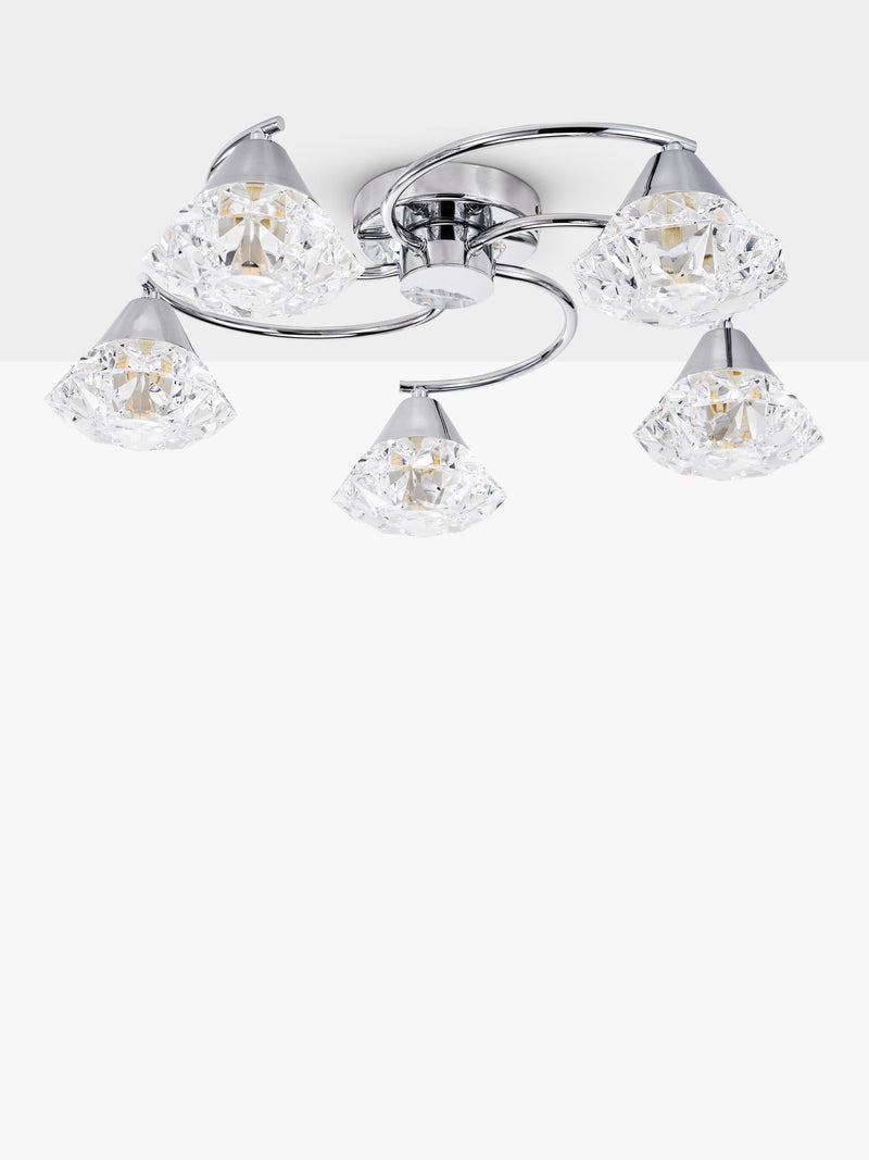 Där Dilys semi flush ceiling light polished chrome, UK version
