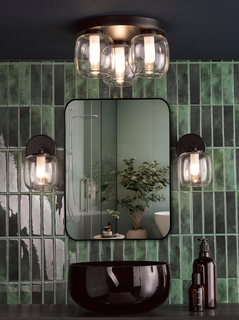 Där Edaline black bathroom ceiling light with opal shades (British brand)