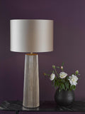 Där Myla ceramic table lamp with ribbed base and drum shade - British product