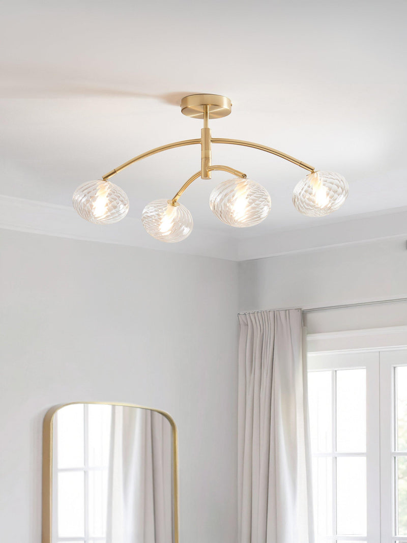 John Lewis Bowe 4 arm semi flush light brushed brass, UK version