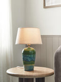 John Lewis Hugo ceramic table lamp in green reactive glaze, UK version