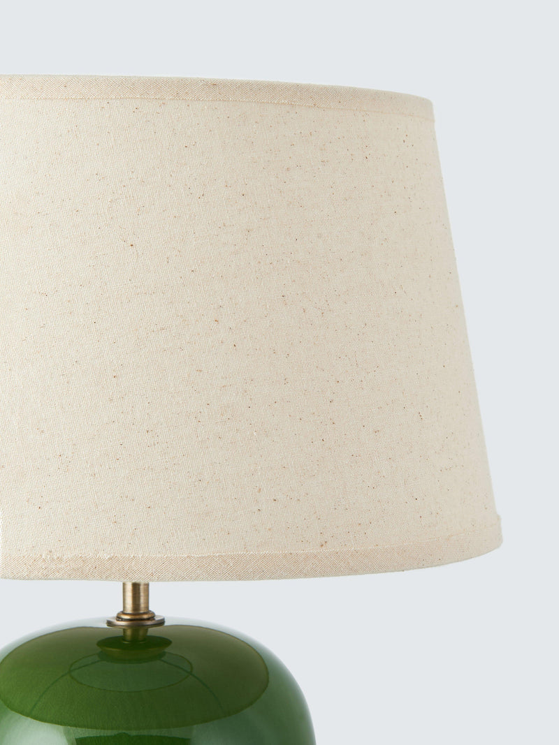 John Lewis Hugo ceramic table lamp in green reactive glaze, UK version