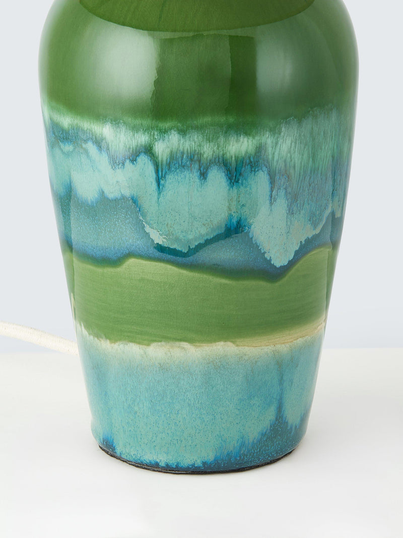 John Lewis Hugo ceramic table lamp in green reactive glaze, UK version