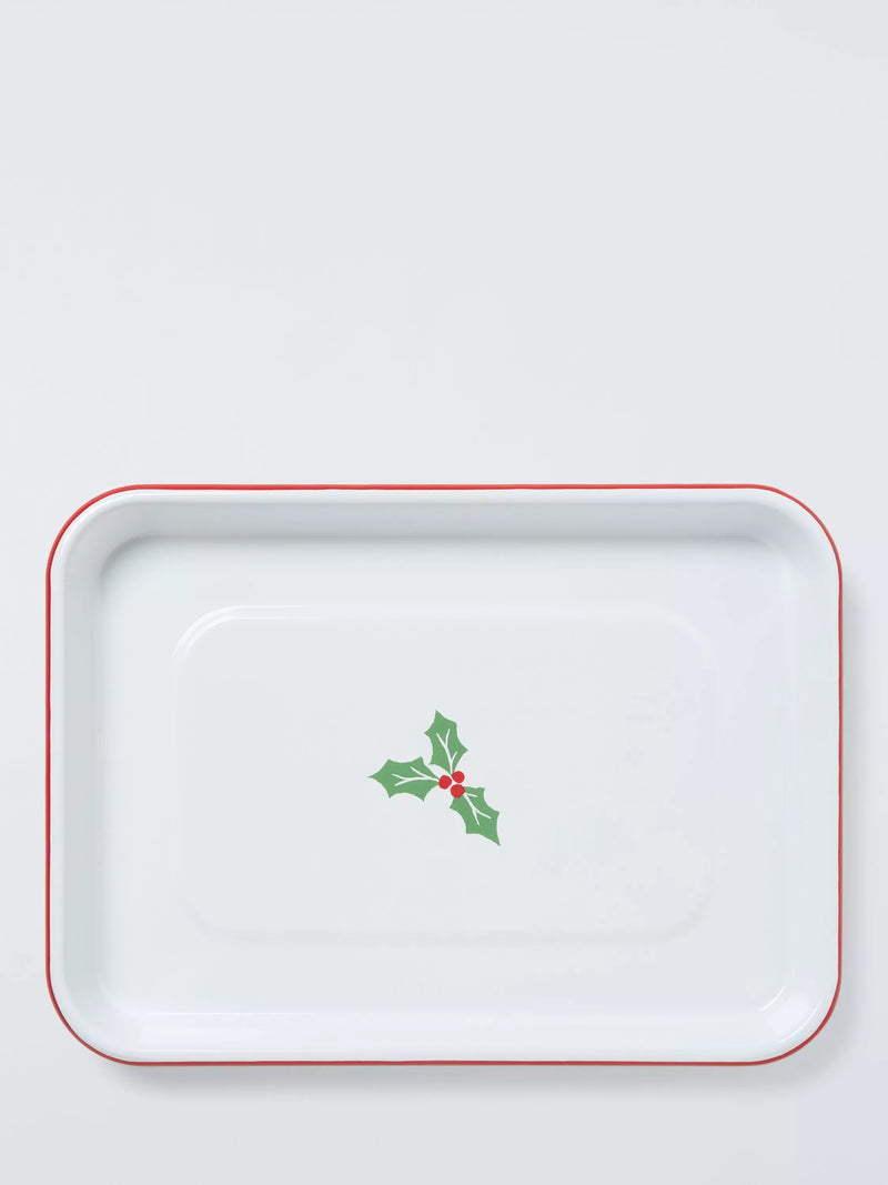 John Lewis enamel baking tray 33cm white multi - British product