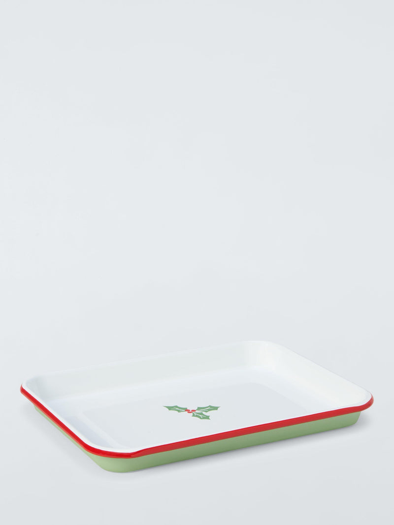 John Lewis enamel baking tray 33cm white multi - British product