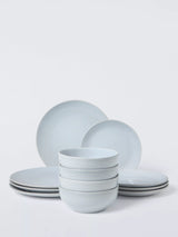 John Lewis John Lewis Ripple Stoneware Dinnerware Set, 12 Piece, Ice Blue- Buy online at McGrocer