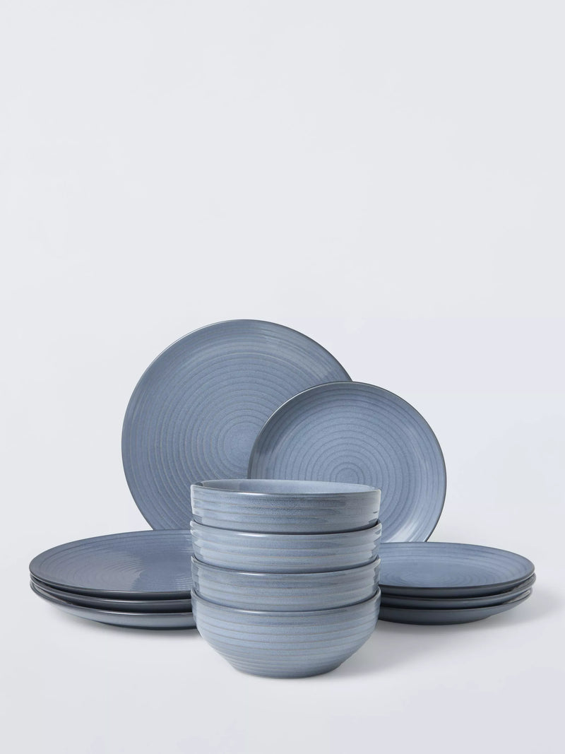 John Lewis Ripple stoneware dinnerware set Salt Grey 12 piece (British brand)