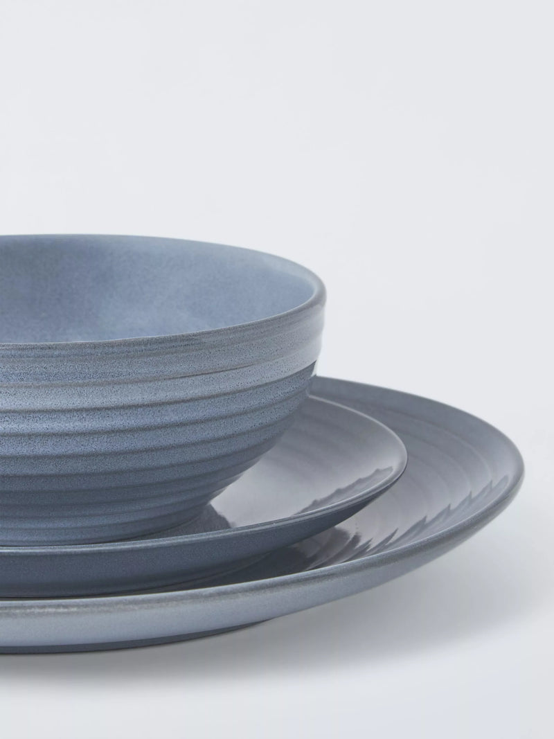 John Lewis Ripple stoneware dinnerware set Salt Grey 12 piece (British brand)