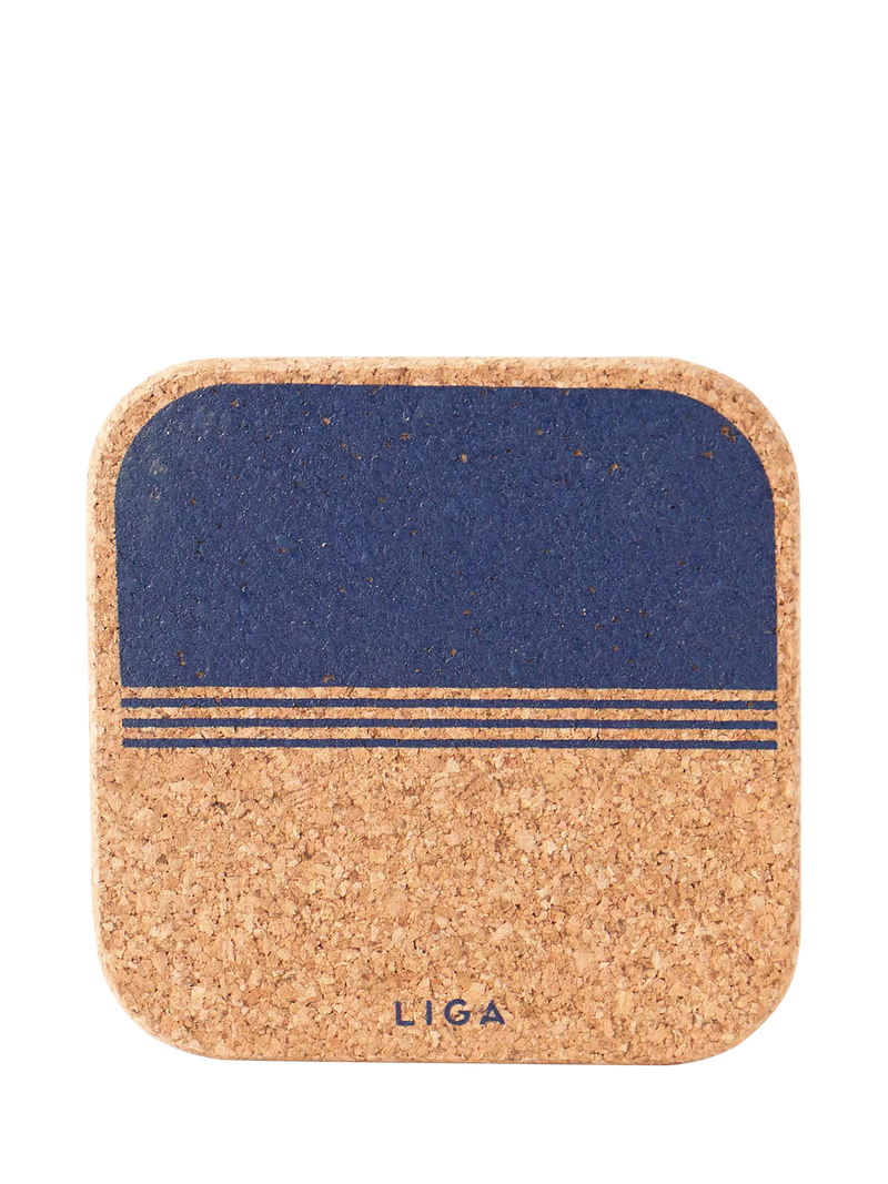 LIGA blue organic cork coasters set of 4 (British brand)