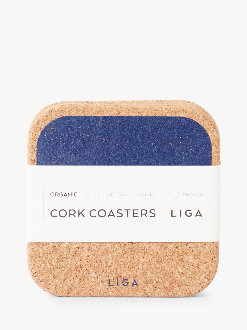 LIGA blue organic cork coasters set of 4 (British brand)