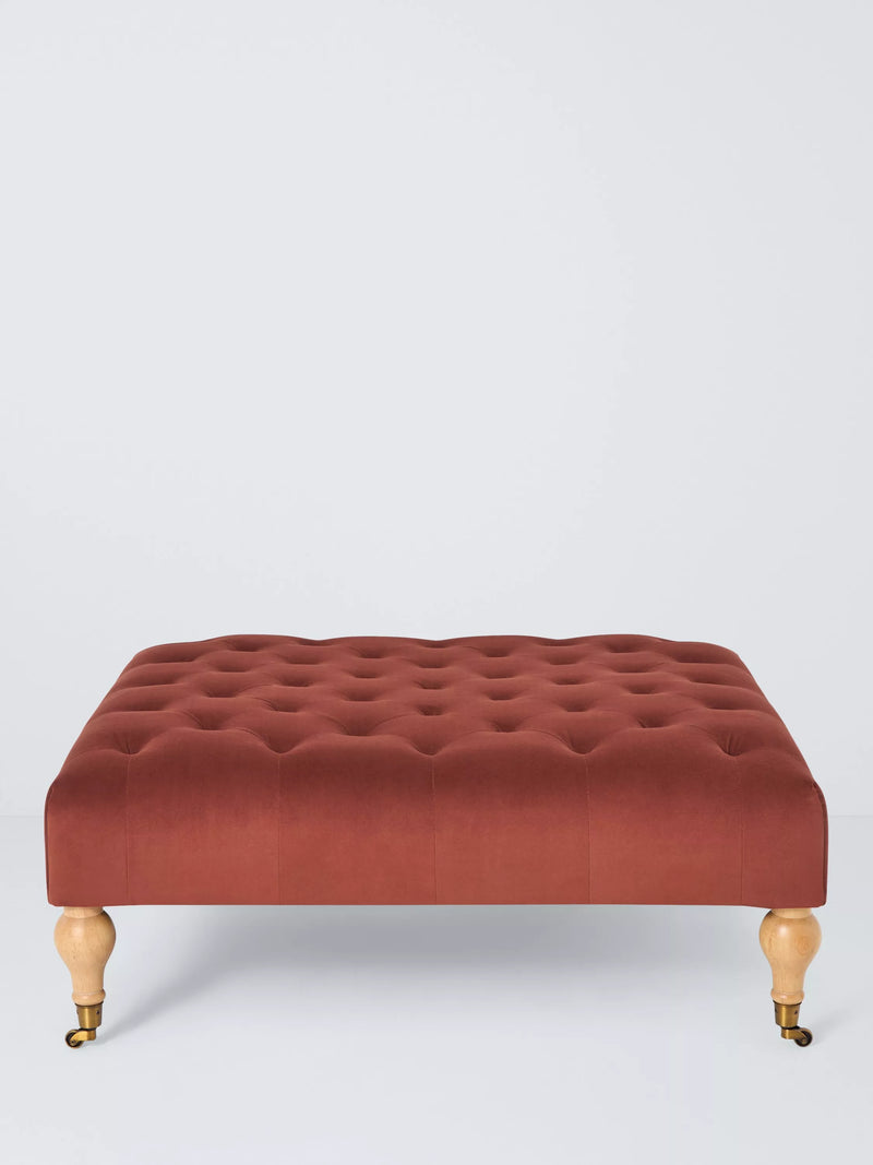John Lewis Classic Square Footstool rust velvet, imported from the UK