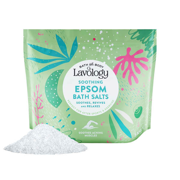 Lavology Epsom Bath Salt 5kg tub packaging, UK version
