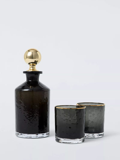 John Lewis John Lewis Glass 1L Decanter & 2 Double Old Fashioned 375ml Tumblers Gift Set, Black/Gold- Buy online at McGrocer