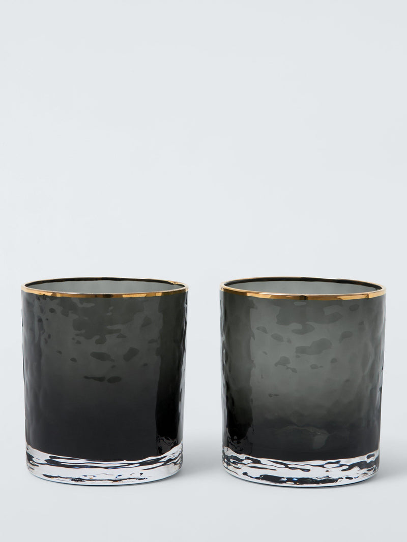 John Lewis black glass decanter and tumbler gift set with gold accents, imported from the UK