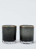 John Lewis black glass decanter and tumbler gift set with gold accents, imported from the UK