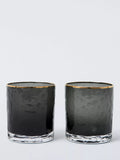 John Lewis black glass decanter and tumbler gift set with gold accents, imported from the UK