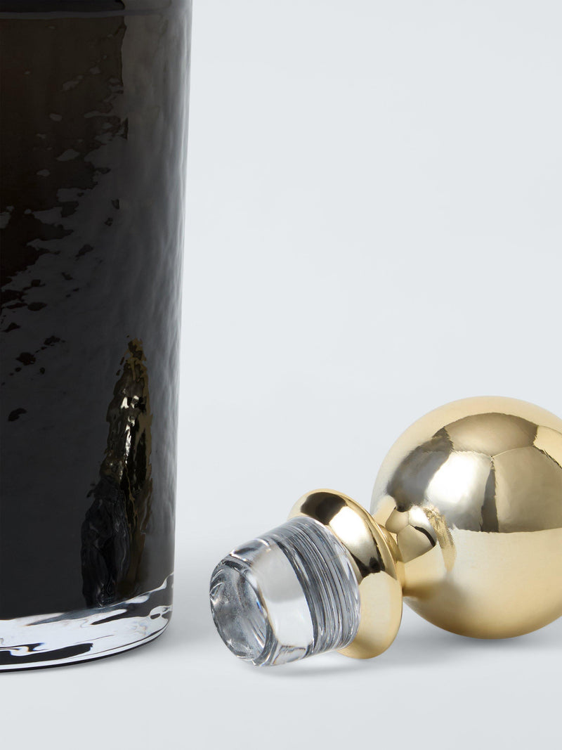 John Lewis black glass decanter and tumbler gift set with gold accents, imported from the UK