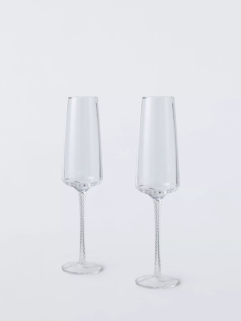 John Lewis twisted stem champagne flute set of 2 clear glass - UK version