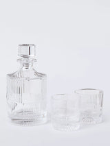 John Lewis John Lewis Ribbed Cut Glass 1L Decanter & 2 Double Old Fashioned 260ml Tumblers Gift Set, Clear- Buy online at McGrocer