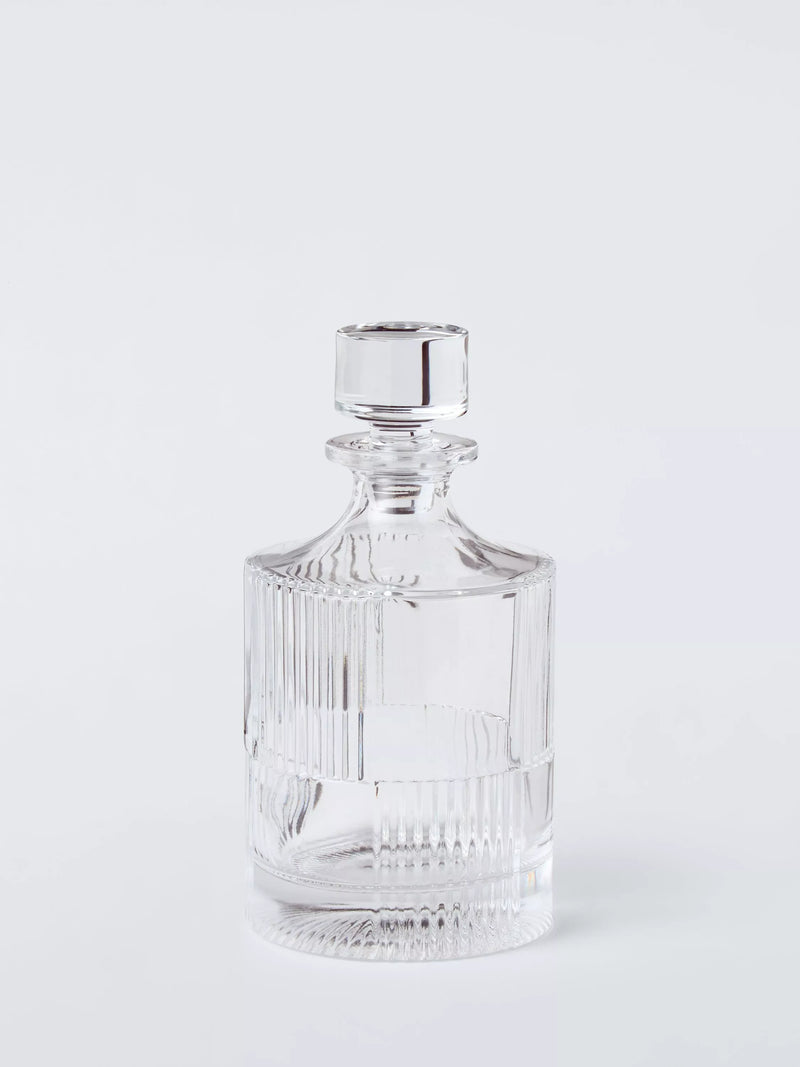 John Lewis ribbed cut glass decanter and tumblers, imported from the UK