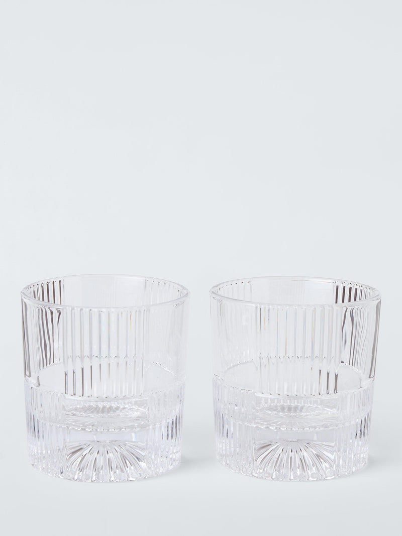 John Lewis ribbed cut glass decanter and tumblers, imported from the UK