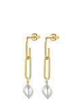 DPT pearl and diamond drop earrings gold 38mm, imported from the UK