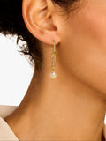DPT pearl and diamond drop earrings gold 38mm, imported from the UK