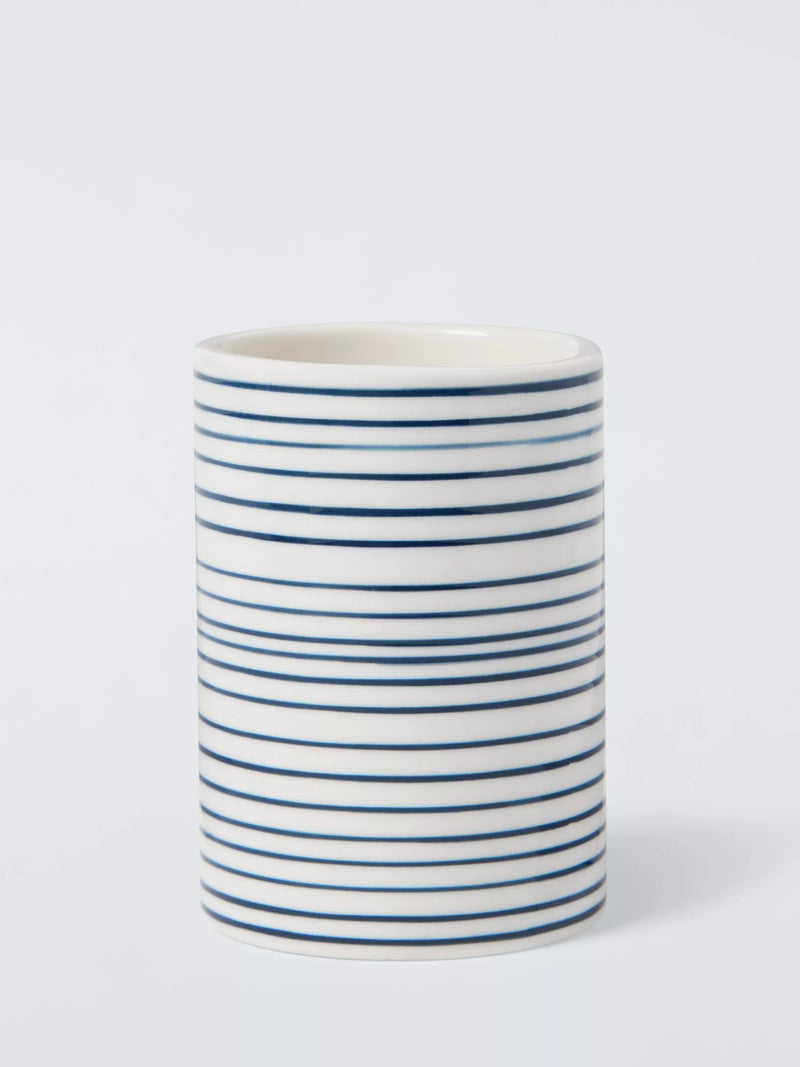 John Lewis fine stripe bathroom tumbler navy 225ml ceramic - imported from the UK