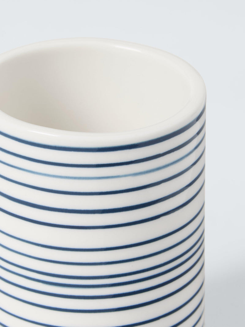 John Lewis fine stripe bathroom tumbler navy 225ml ceramic - imported from the UK