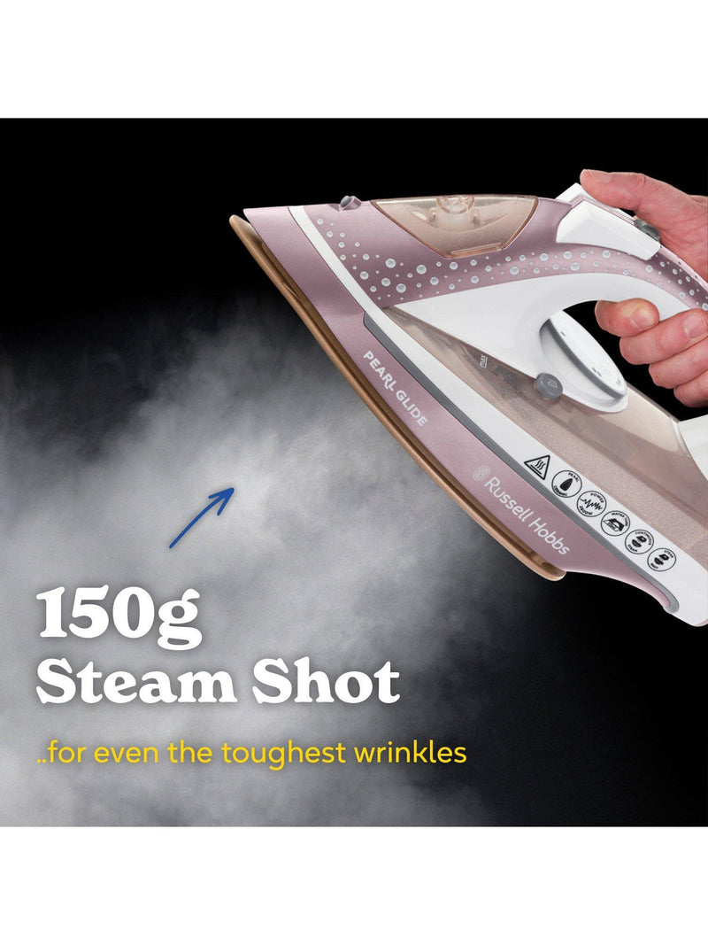 Russell Hobbs Pearl Glide steam iron in pink and white - British product