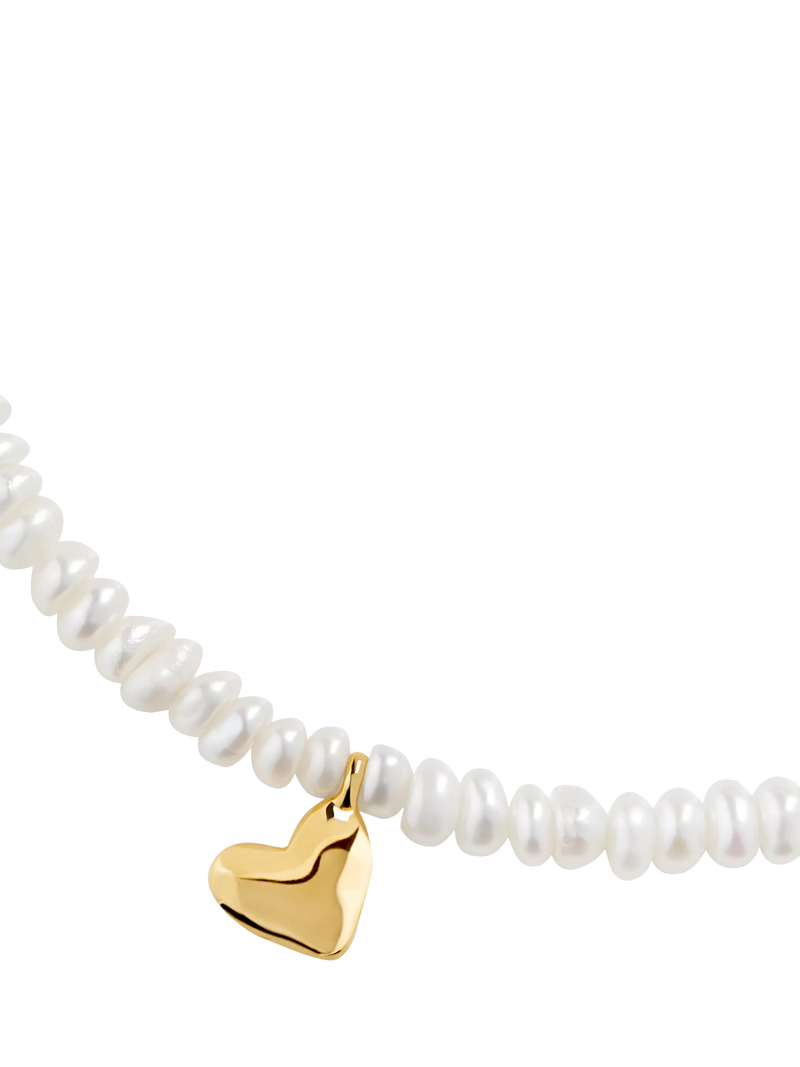 Monica Vinader Mini Heart Pearl Bracelet Gold, imported from the UK
