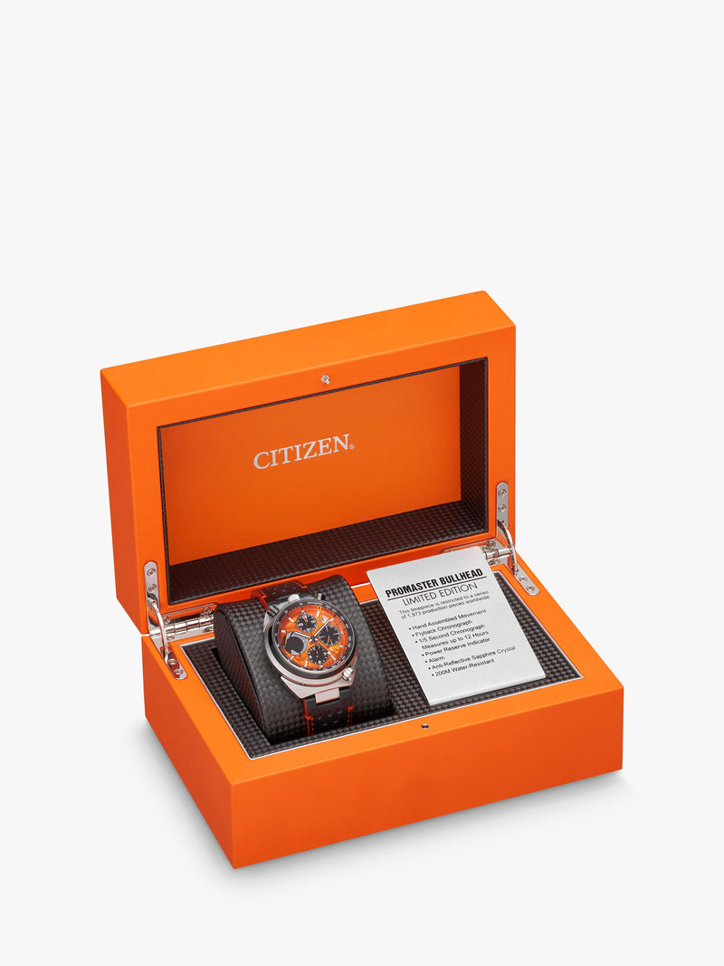 Citizen Bullhead racing chronograph watch with orange dial, UK version