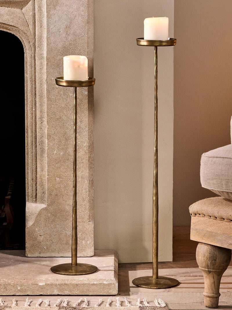 nkuku Sundra candle stand small antique brass, imported from the UK