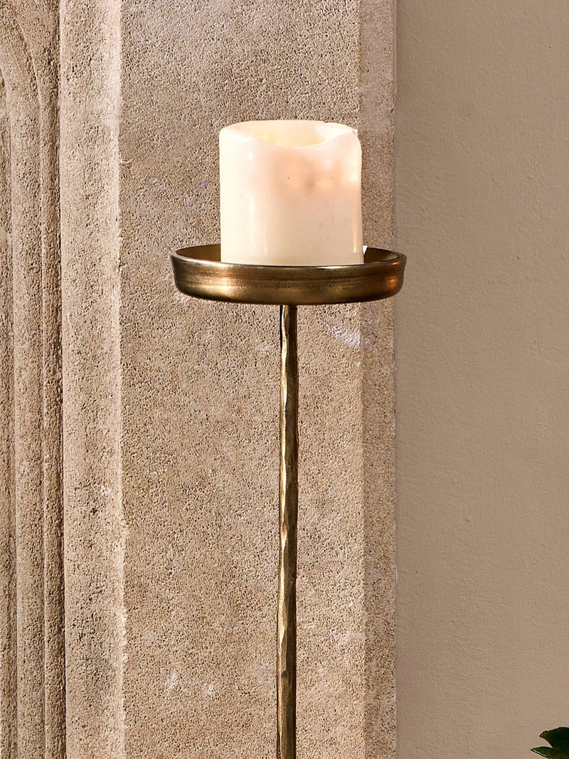 nkuku Sundra candle stand small antique brass, imported from the UK