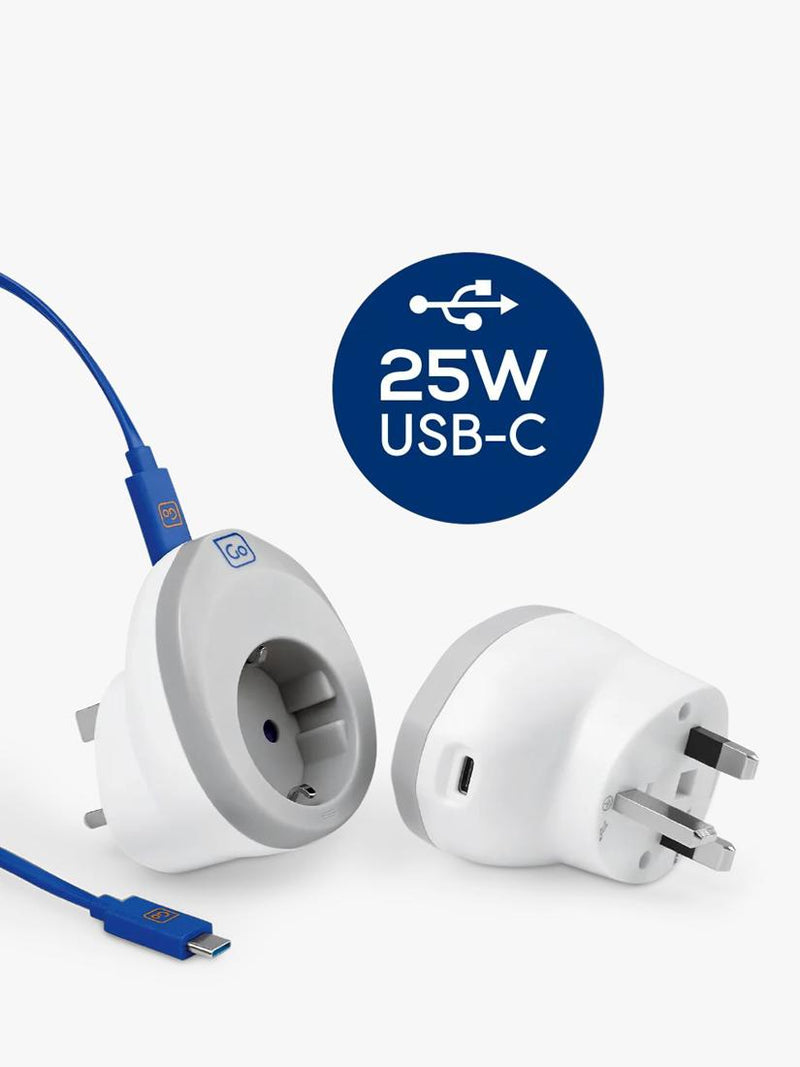 Go Travel 25W USB-C fast charge plug adaptor, imported from the UK