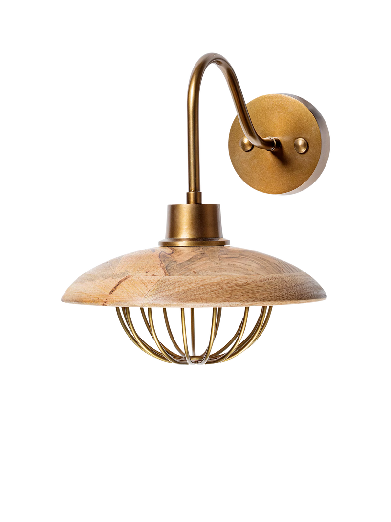 nkuku Chakai mango wood shade wall light natural, UK version