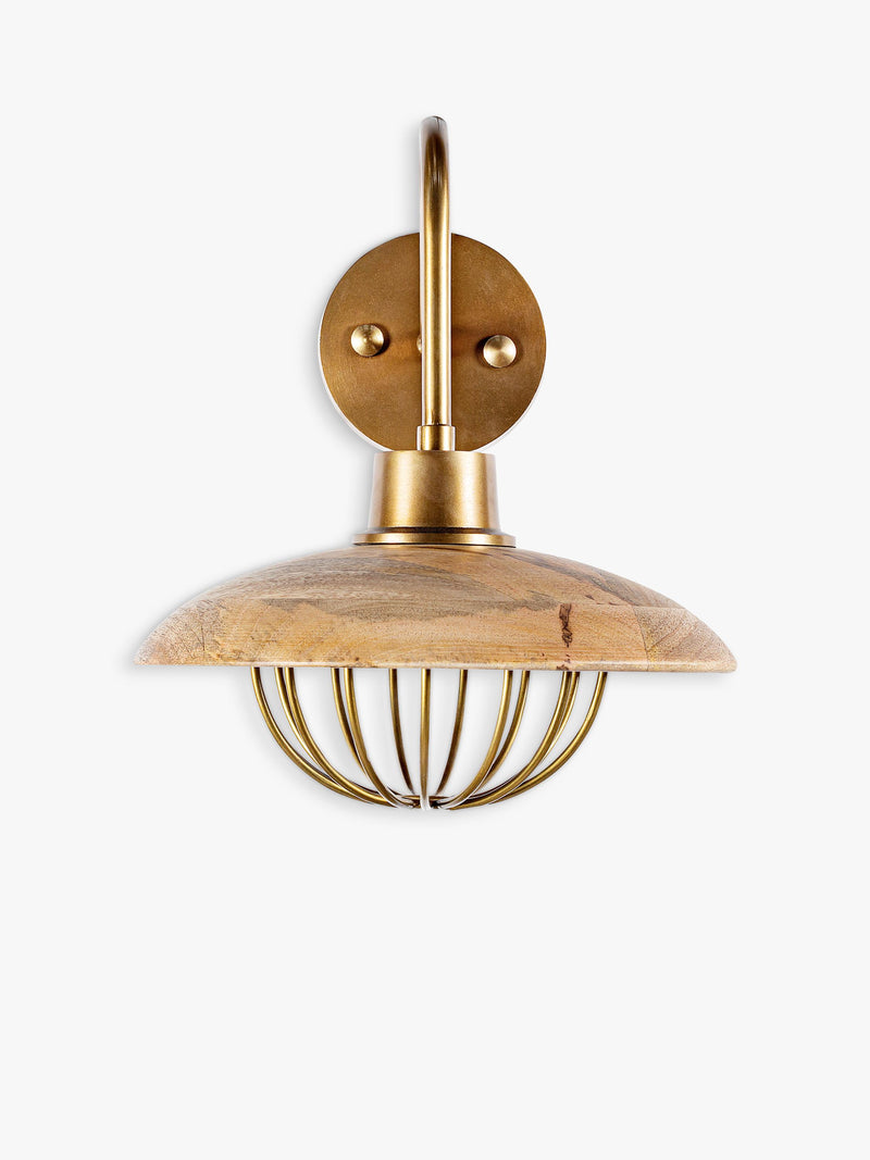 nkuku Chakai mango wood shade wall light natural, UK version