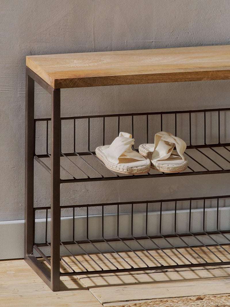 nkuku Kiyoma low shelving unit natural mango wood (British brand)