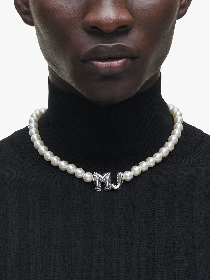 Marc Jacobs Balloon Initials silver toned pearl necklace (British brand)