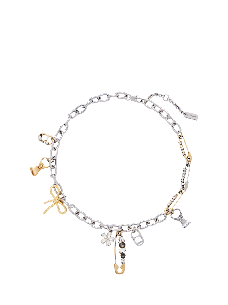 Marc Jacobs charm necklace silver gold punk design, imported from the UK