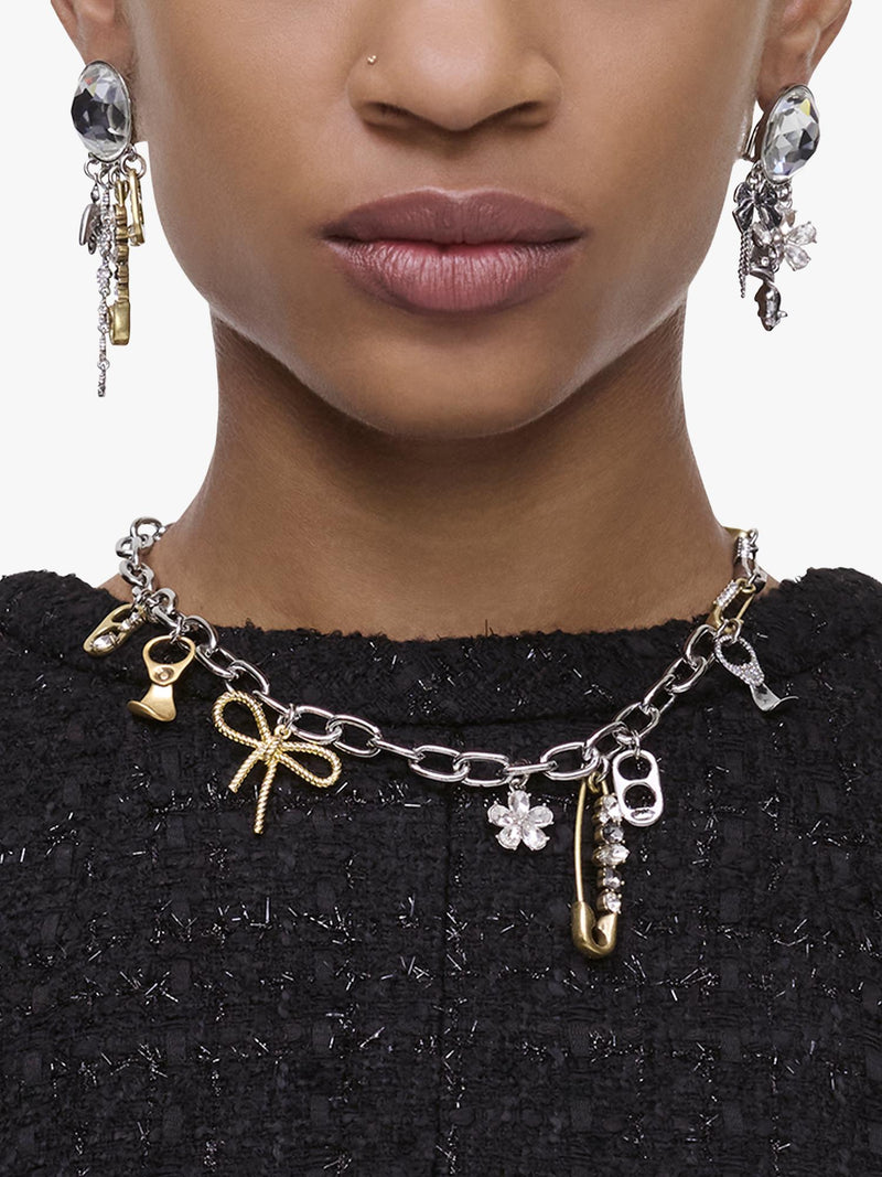 Marc Jacobs charm necklace silver gold punk design, imported from the UK