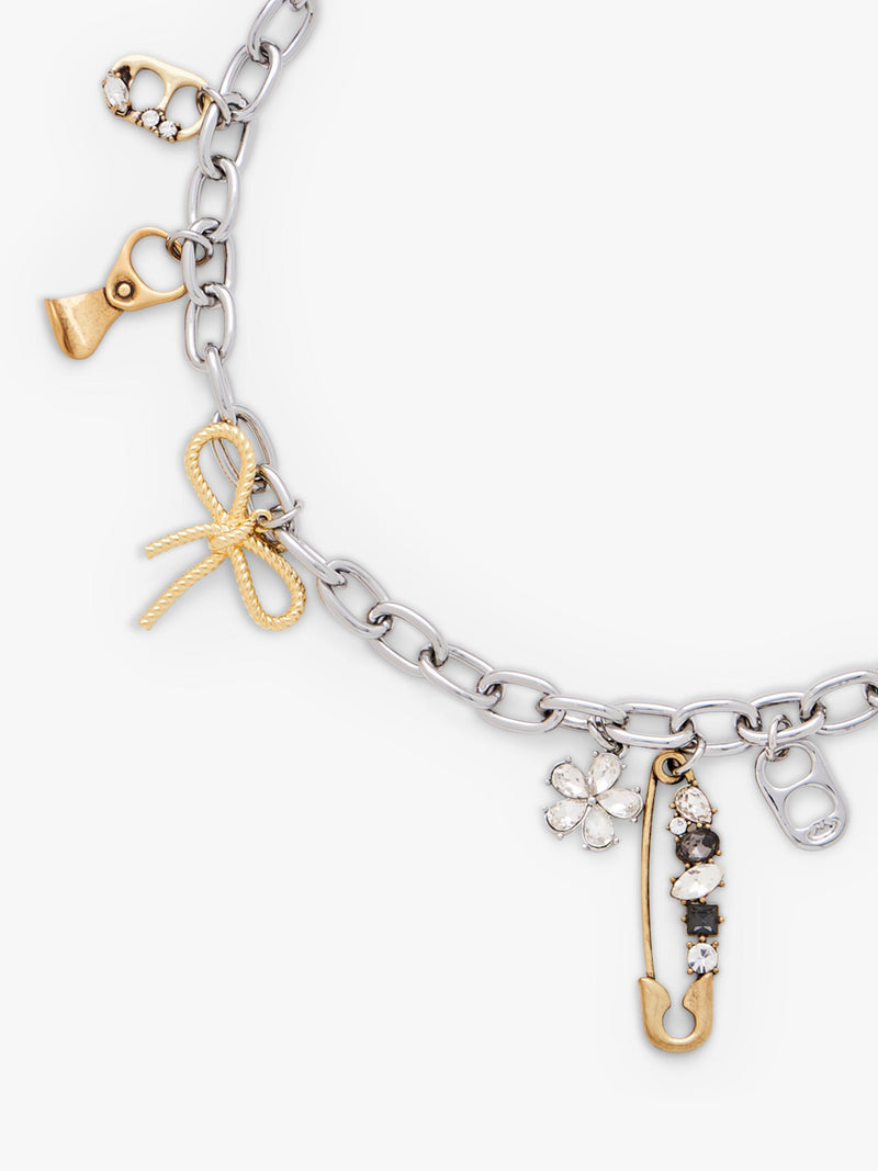 Marc Jacobs charm necklace silver gold punk design, imported from the UK