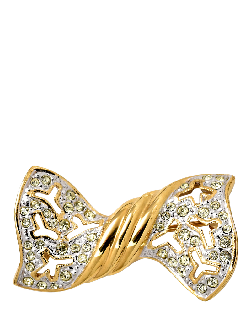Eclectica bow brooch 22ct gold plate Swarovski crystals 2cm (British brand)