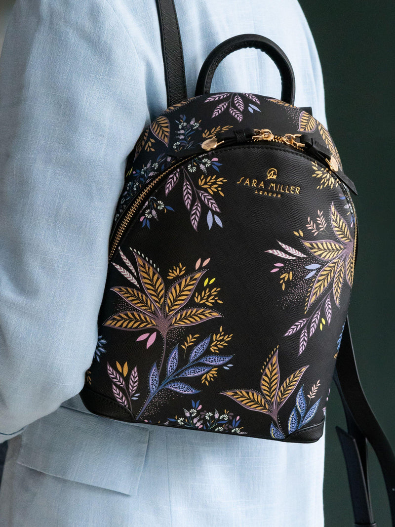 Sara Miller Black Botanic Mini Backpack polyurethane imported from the UK