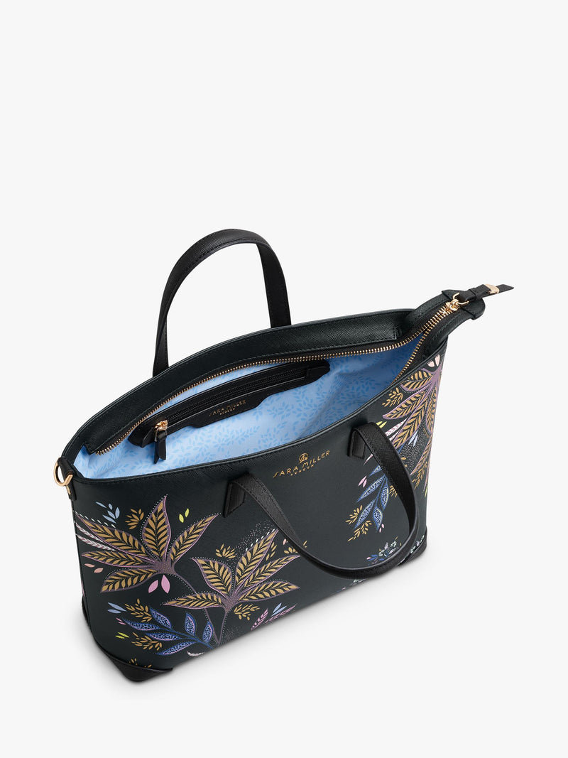 Sara Miller black botanic print medium tote bag, imported from the UK