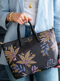 Sara Miller black botanic print medium tote bag, imported from the UK