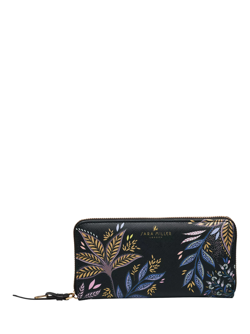 Sara Miller large zip purse Black Botanic print (British brand)