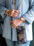 Sara Miller Black Botanic phone pouch with gold chain - British product