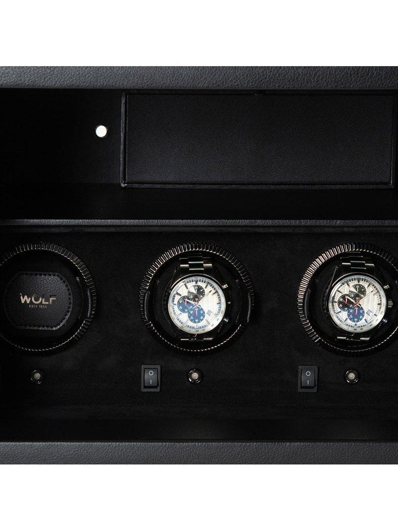 WOLF vegan leather watch winder and safe 4 module black - British product